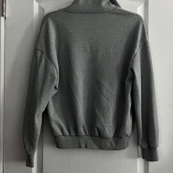 Emery Rose quarter zip cropped waffle sweater small grey cozy pullover - Picture 4 of 7